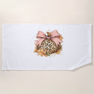 Coquette Leopard Pumpkin with Pink Bow – Glam Fall Beach Towel