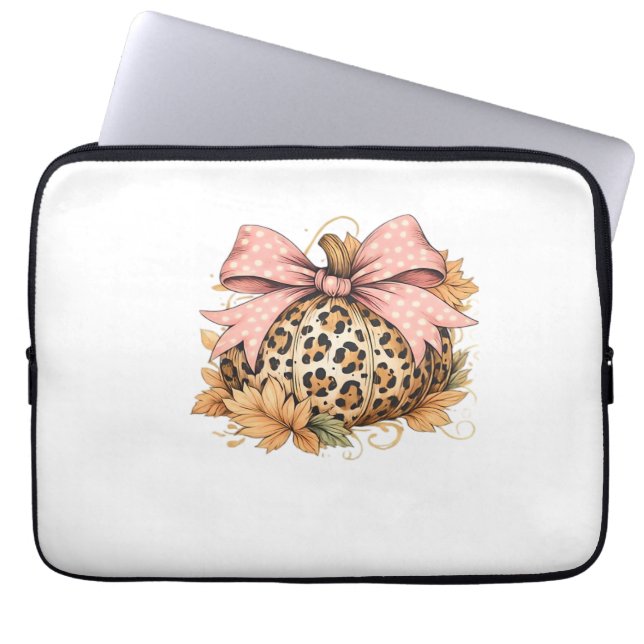 Coquette Leopard Pumpkin with Pink Bow – Glam Fall Laptop Sleeve (Front)
