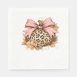 Coquette Leopard Pumpkin with Pink Bow – Glam Fall Napkin