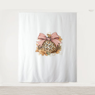 Coquette Leopard Pumpkin with Pink Bow – Glam Fall Tapestry