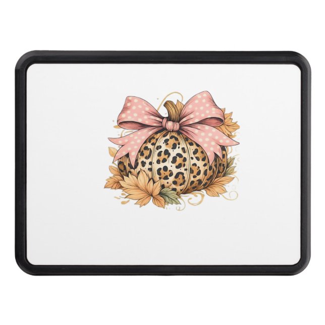 Coquette Leopard Pumpkin with Pink Bow – Glam Fall Trailer Hitch Cover (Front)