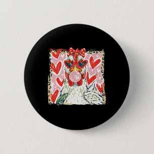 Coquette Leopard Valentine Chicken Hen Blowing Bub 2 Inch Round Button