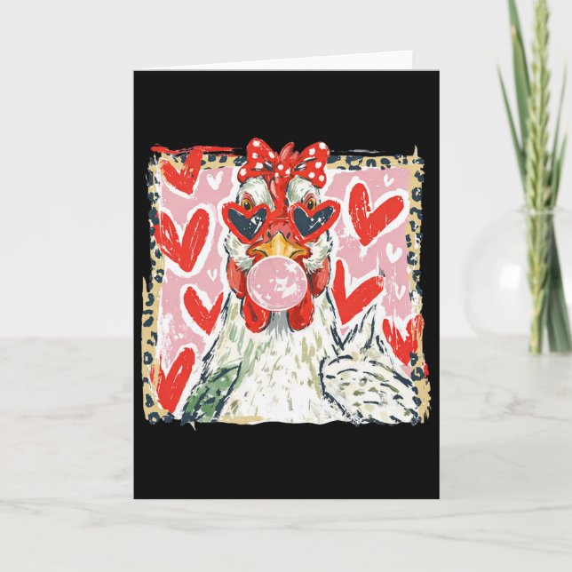 Coquette Leopard Valentine Chicken Hen Blowing Bub Card (Front)