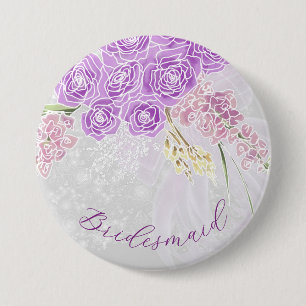 Coquette Lilac Bow and Bouquet-Bridesmaid 3 Inch Round Button