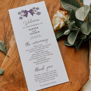 Coquette Lilac Bows Mariage programme de cérémonie