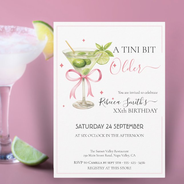 Coquette lime cocktail 'A tini bit Older' birthday Invitation (Creator Uploaded)
