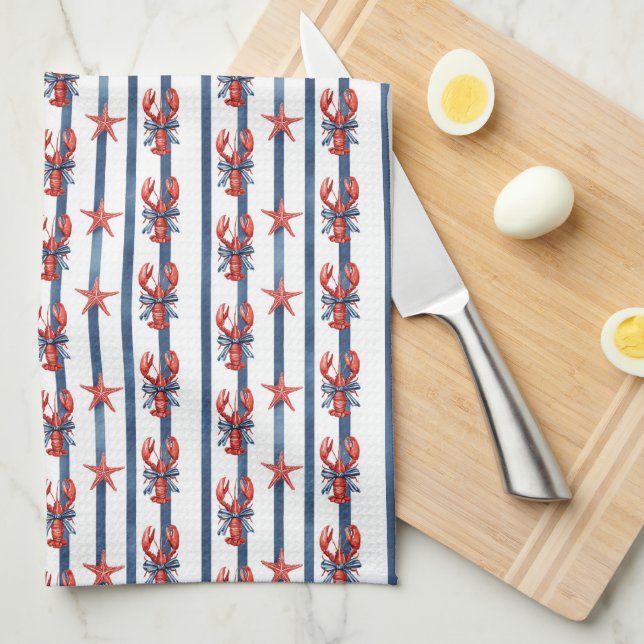 Coquette Lobsters & Starfish Kitchen Towel (Quarter Fold)