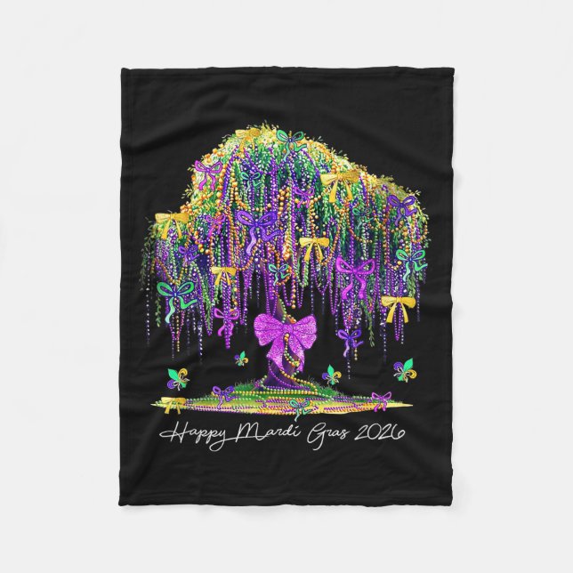 Coquette Mardi Gras 2026 Beads Tree Carnival New O Fleece Blanket (Front)