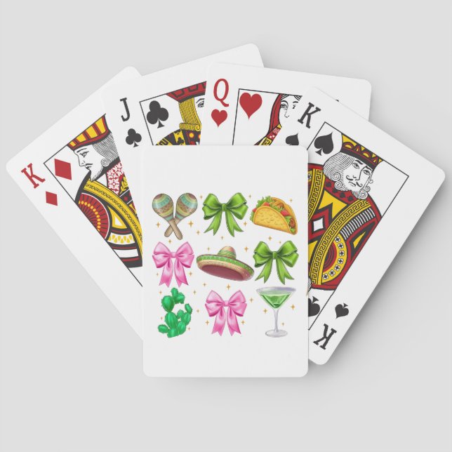 Coquette Mardi Gras Bow Fleur De Lis Mask Fat Tues Playing Cards (Back)