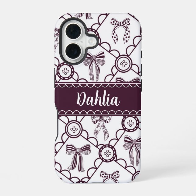 Coquette Maroon Bow iPhone 16 Case (Back)