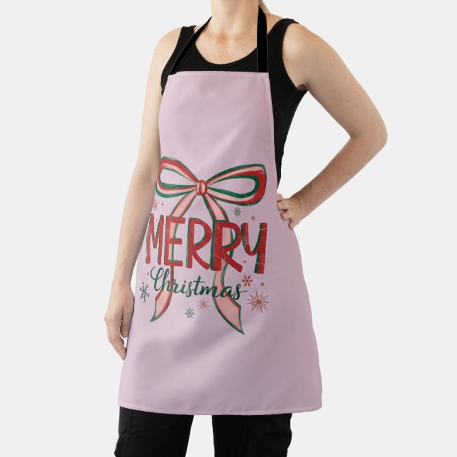 Coquette Merry Christmas Retro Xmas Bow Vintage  Apron (Insitu)