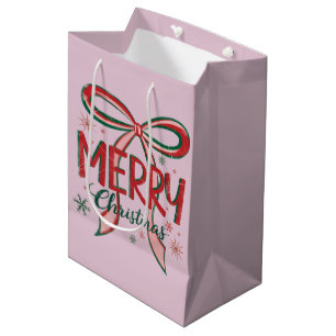 Coquette Merry Christmas Retro Xmas Bow Vintage Medium Gift Bag