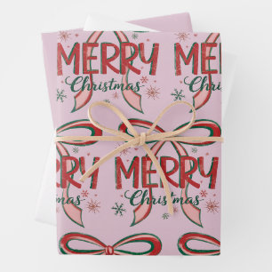 Coquette Merry Christmas Retro Xmas Bow Vintage Wrapping Paper Sheet