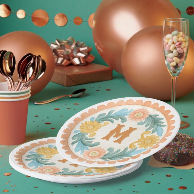 Coquette Mexican Talavera Monogram Paper Plate (Multi)