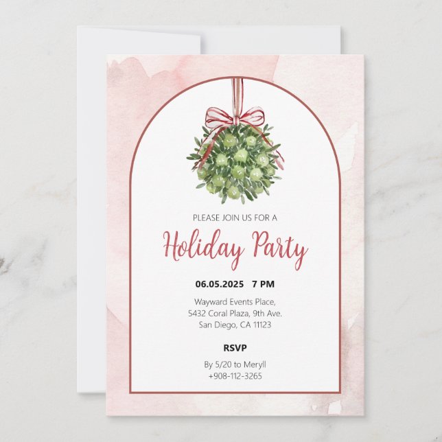 Coquette Mistletoe Watercolor Christmas Invitation (Front)
