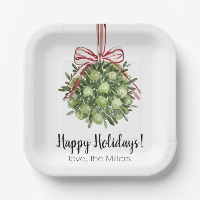 Coquette Mistletoe Watercolor Paper Plates (Front)