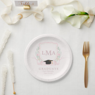 Coquette Monogram Graduation Paper Plate