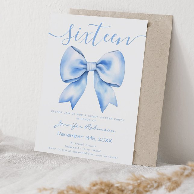 Coquette Navy Blue Bow Sweet 16 Birthday Invitation (Coquette Navy Blue Bow Sweet 16 Birthday Invitation)