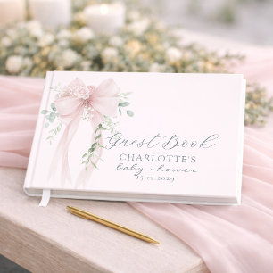 Coquette Neutral Bow Baby Shower Guest Book