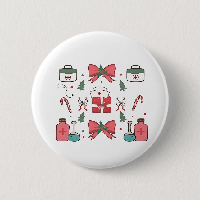 Coquette Nurse Bow Custom Nurse  Xmas Christmas  2 Inch Round Button (Front)