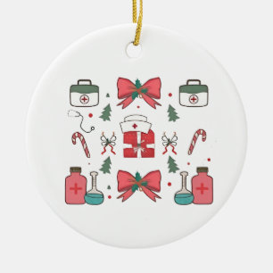 Coquette Nurse Bow Custom Nurse Xmas Christmas Ceramic Ornament
