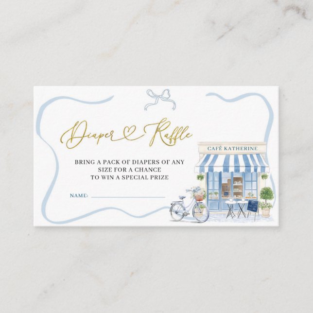 Coquette Parisian cafe French Blue Diaper Raffle E Enclosure Card (Front)