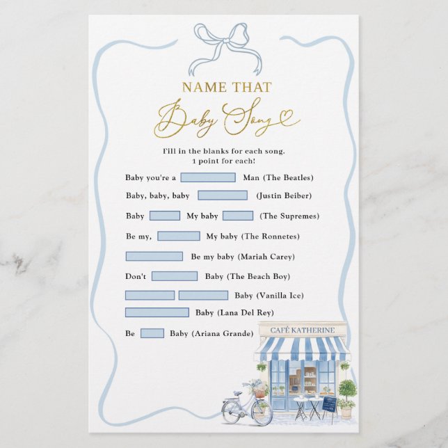 Coquette Parisian Cafe Name That Baby Song Games (Front)