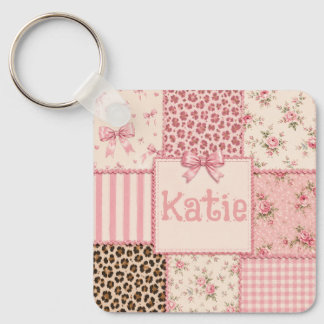 Coquette Patchwork Floral Leopard Keychain