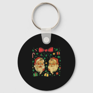 Coquette Patchwork Santa Claus Retro Christmas Fun Keychain