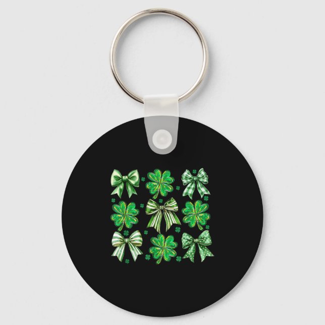 Coquette Patrick's Day Bow,shamrock Lucky Bow Funn Keychain (Front)