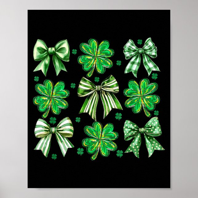 Coquette Patrick's Day Bow,shamrock Lucky Bow Funn Poster (Front)