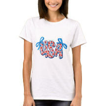 Coquette patriotique florale USA Bow T-shirt