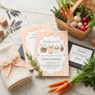 Coquette Peach Gingham Locally Grown Baby Shower Invitation