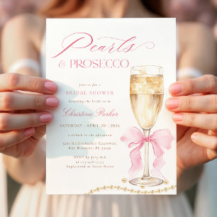 Coquette Pearls and Prosecco Bridal Shower Invitation