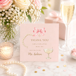 Coquette Pearls & Prosecco Bridal Shower Thank You Card