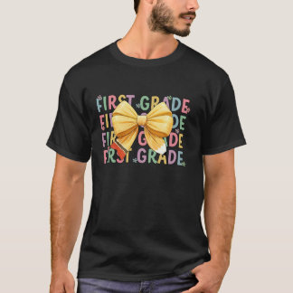Coquette Pencil Bow First Grade Teacher Kid Back T T-Shirt