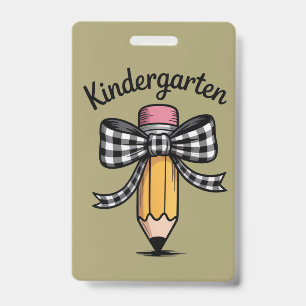 Coquette Pencil Bow Kindergarten Teacher School Badge