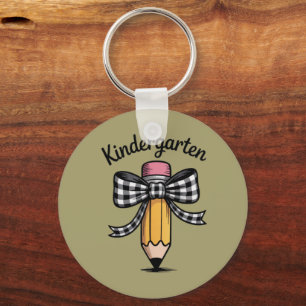 Coquette Pencil Bow Kindergarten Teacher School Keychain