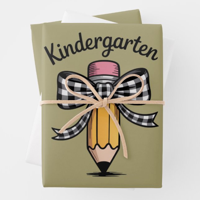 Coquette Pencil Bow Kindergarten Teacher School Wrapping Paper Sheet (In situ)