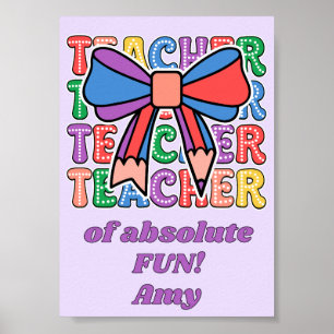 Coquette Pencil Bow Retro Teacher Polka Dot Poster
