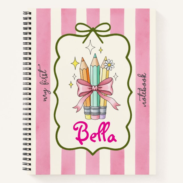 Coquette Pencils Design Pink Stripes Notebook (Front)