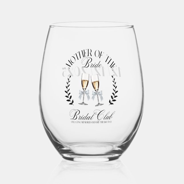 Coquette Personalized the mother of Bride  Stemless Wine Glass (Front)