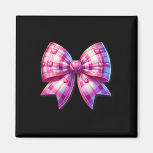 Coquette Pink And White Bow Plaid Valentine Bow Wi Magnet