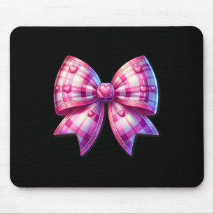 Coquette Pink And White Bow Plaid Valentine Bow Wi Mouse Pad