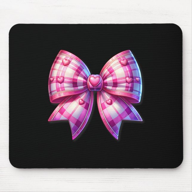 Coquette Pink And White Bow Plaid Valentine Bow Wi Mouse Pad (Front)