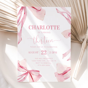 Coquette PINK BOW 13th Birthday Invitation