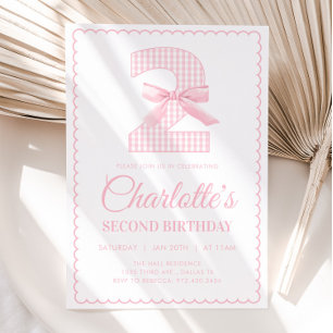Coquette PINK BOW 2nd Birthday Invitation
