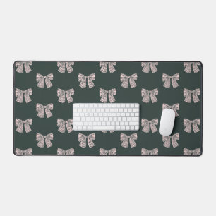 Coquette pink bow aesthetic pattern desk mat