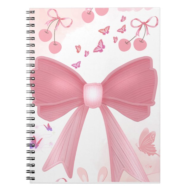 Coquette Pink Bow and Cherries Aesthetic Collage – Notebook (Front)