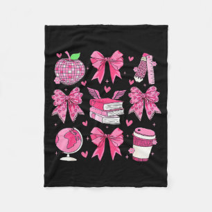 Coquette Pink Bow Apple Teacher Appreciation Valen Fleece Blanket